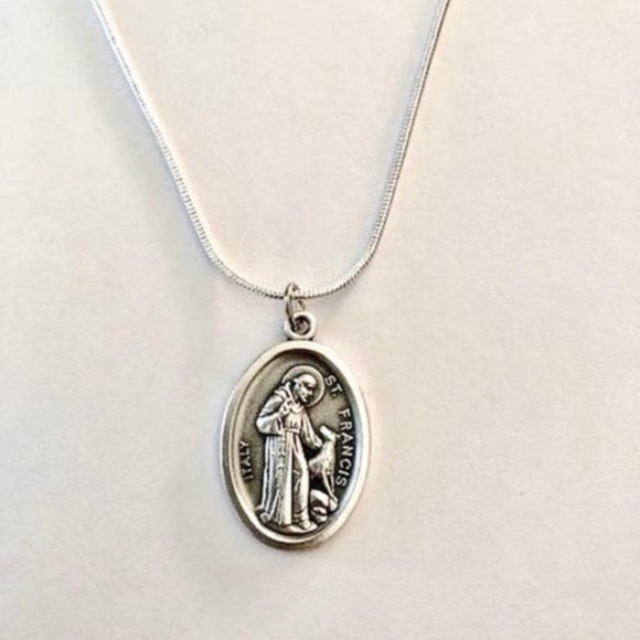 Sterling Silver 18” plated necklace with St Francis Medal CHARITY - Picture 1 of 8